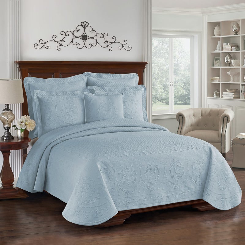 Historic Charleston HISTORIC CHARLESTON King Charles Modern Farmhouse Floral Matelasse Coverlet 100 Cotton Breathable Bedding FullQueen Blue 