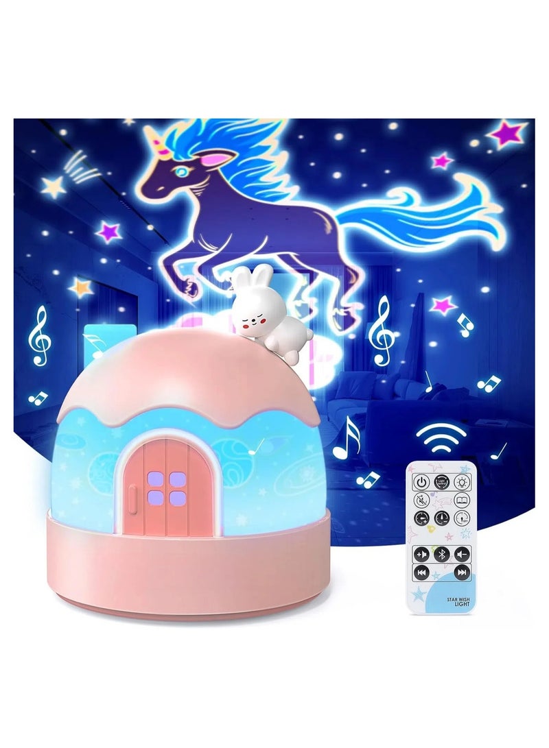 general Children's nightlight, Girl Gift 84 light modes 14 movies Baby stereo machine, bedroom nightlight, 3-in-1 & remote control, volume adjustment, rechargeable unicorn, Kawaii Gift, girl gift - Image 1