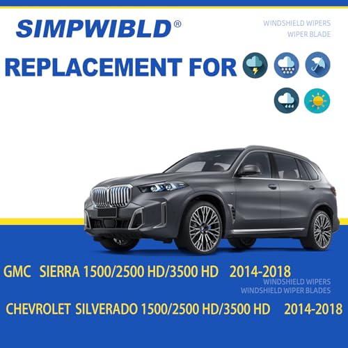 SIMPWIBLD 2 Factory Wiper Blades Replacement For 2014-2018 Chevrolet Silverado/2014-2018 GMC Sierra Original Equipment Windshield Wiper Blades Set 22"+22" (Set of 2) Top Lock - Image 2