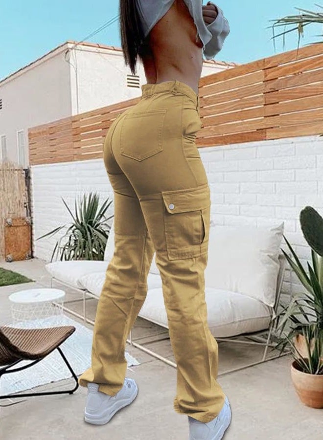 SDNGED Women High Waisted Cargo Pants Straight Leg Casual Pants 6 Pockets Hiking Pants Women Travel Pants Khaki - Image 4