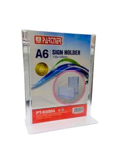 PARTNER Acrylic Sign Holder A6 105 x 148 mm 2 sided T Base  - Image 1