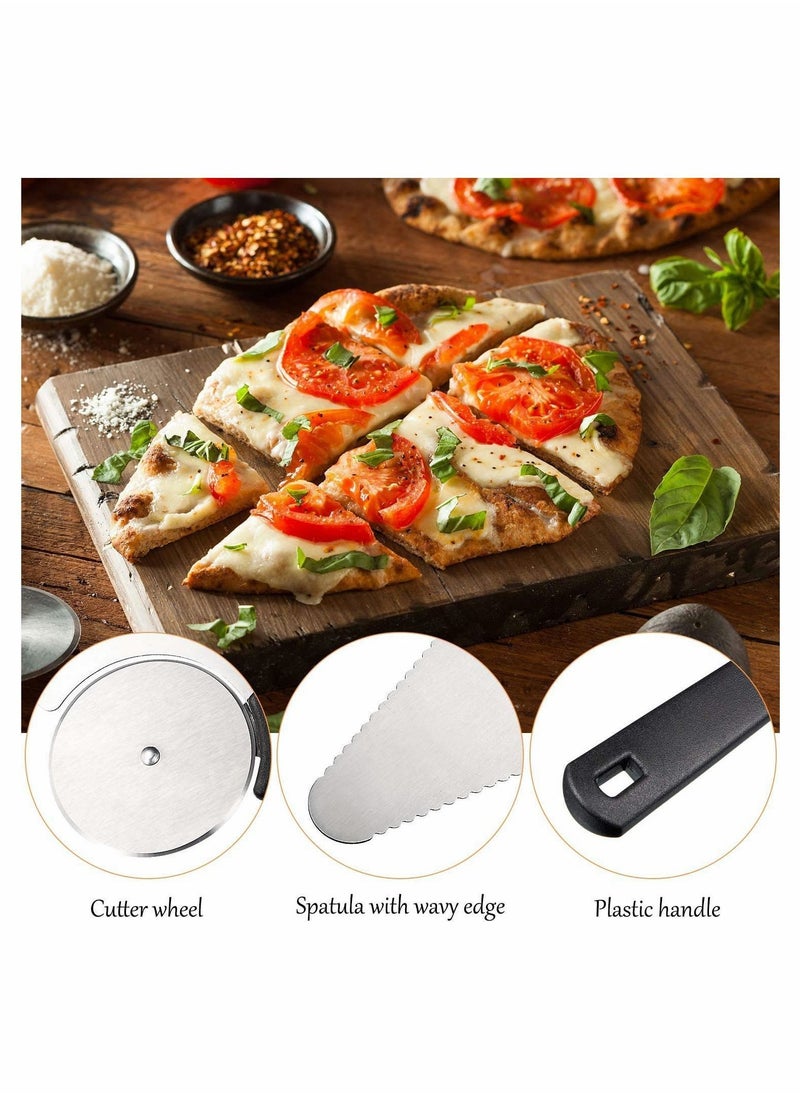 NIBEMINENT - Pizza Cutter Wheel 3 In 1 Stainless Steel Cake Pie Server Slicer with Non Slip Handle for Pies Waffles and Cookies Dough Chef Sharp Rocke - Image 1