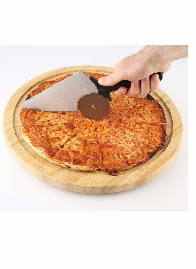 NIBEMINENT - Pizza Cutter Wheel 3 In 1 Stainless Steel Cake Pie Server Slicer with Non Slip Handle for Pies Waffles and Cookies Dough Chef Sharp Rocke - Image 1