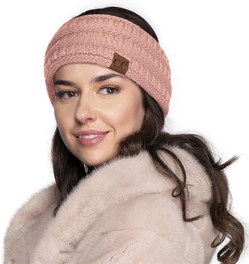 Cc Winter Fuzzy Fleece Lined Thick Knitted Diagonal Stripes Criss-Cross Pattern Headband Headwrap (HW-2060) - Image 4