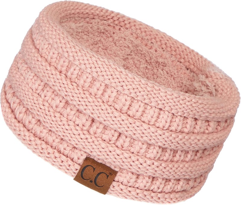 Cc Winter Fuzzy Fleece Lined Thick Knitted Diagonal Stripes Criss-Cross Pattern Headband Headwrap (HW-2060) - Image 1