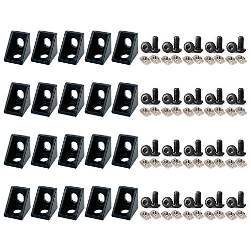 BLCCLOY 20 Sets 2020 Aluminum Extrusion T Slot Corner Bracket 20 Series Extruded Hardware 90 Degree Right Angle Connector with M5 Bolts Nuts for 20/20 80 20 2040 T V Slot Black Aluminum Profile - Image 1