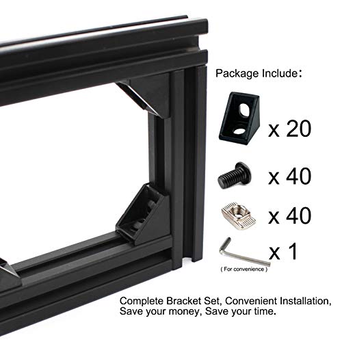 BLCCLOY 20 Sets 2020 Aluminum Extrusion T Slot Corner Bracket 20 Series Extruded Hardware 90 Degree Right Angle Connector with M5 Bolts Nuts for 20/20 80 20 2040 T V Slot Black Aluminum Profile - Image 2