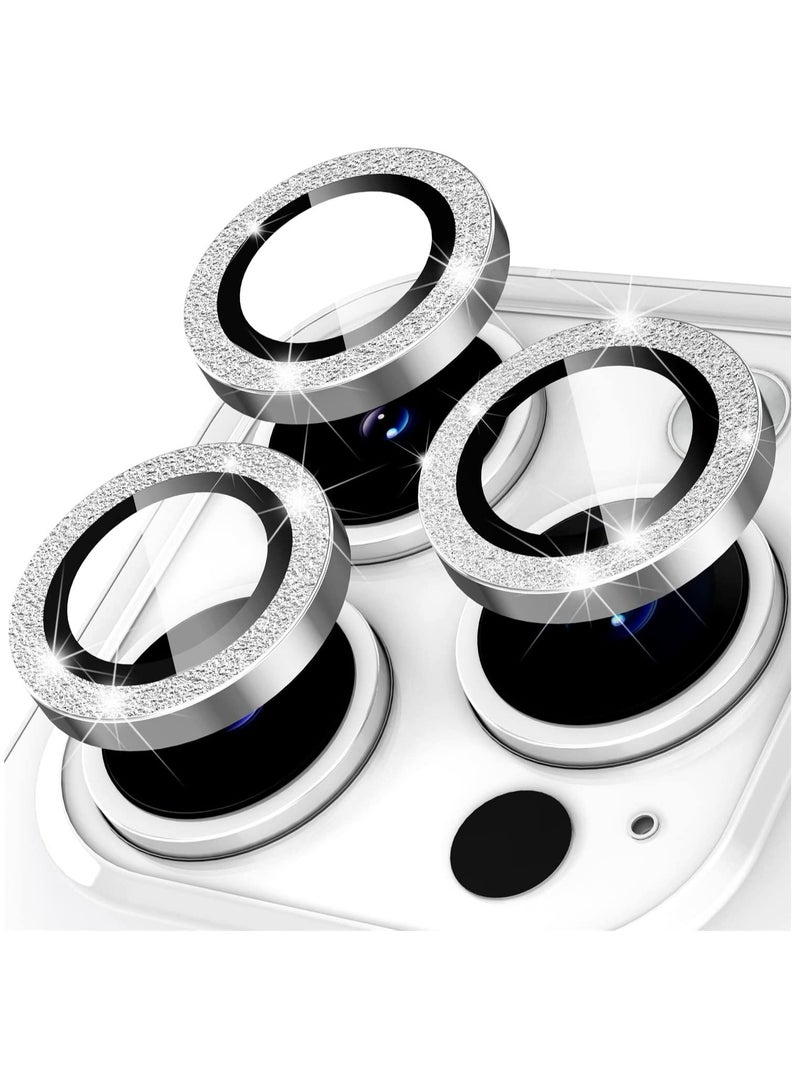 Camera Lens Protector, Camera Cover Tempered Glass for iPhone 14 Pro Max/for iPhone 14 Pro [Glitter Diamonds] - Silver - Image 1