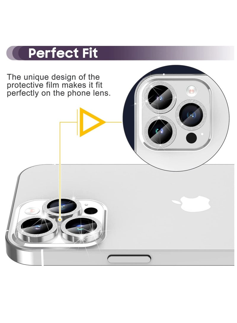 Camera Lens Protector, Camera Cover Tempered Glass for iPhone 14 Pro Max/for iPhone 14 Pro [Glitter Diamonds] - Silver - Image 5