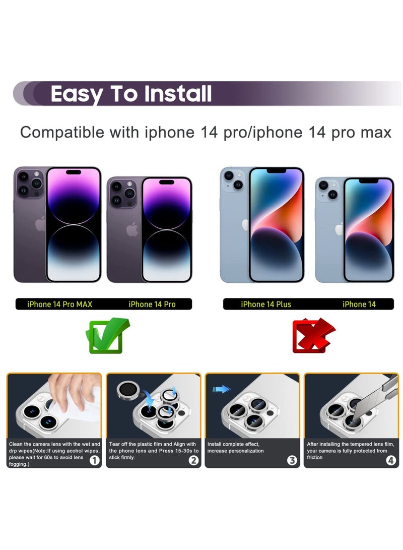 Camera Lens Protector, Camera Cover Tempered Glass for iPhone 14 Pro Max/for iPhone 14 Pro [Glitter Diamonds] - Silver - Image 2