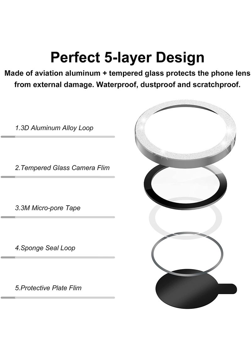 Camera Lens Protector, Camera Cover Tempered Glass for iPhone 14 Pro Max/for iPhone 14 Pro [Glitter Diamonds] - Silver - Image 4