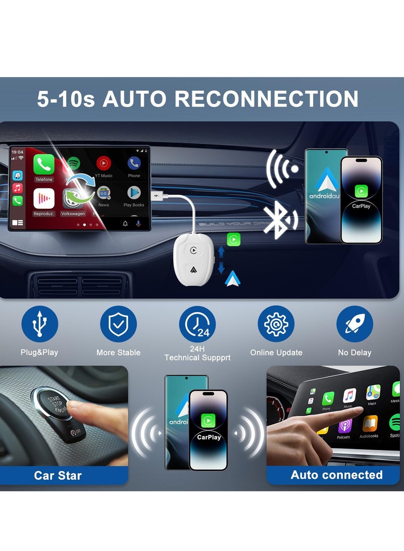 2-in-1 Wireless Adapter for Apple CarPlay & Android Auto - Easy Plug & Play Dongle for Quick Connectivity in Most Cars, Including Mini and SUVs, Color: White.  - Image 3