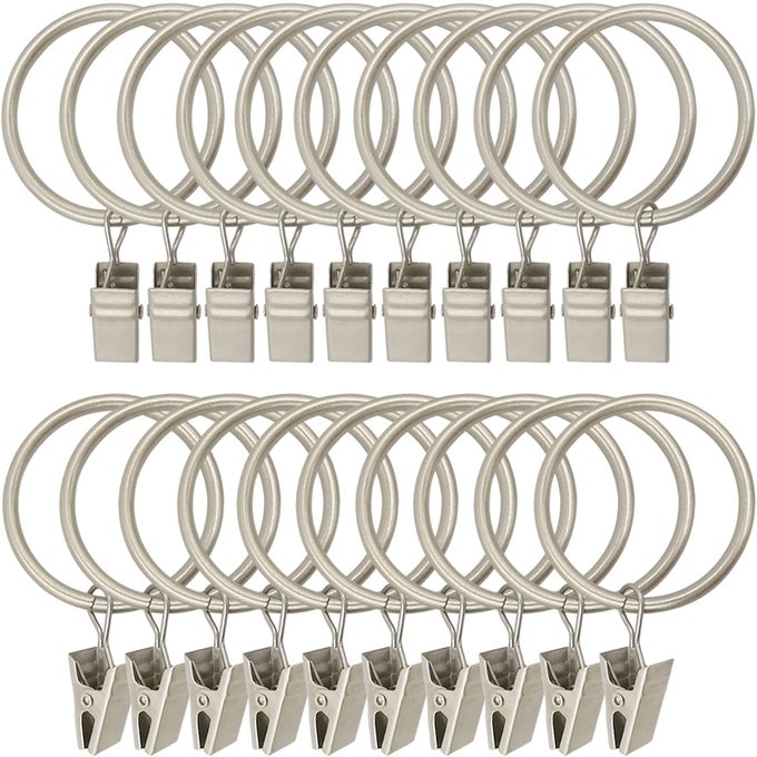 20 PACK METAL CURTAIN RINGS WITH CLIPS CURTAIN CLIP RINGS HOOKS FOR HANGING DRAPERY DRAPES BOWS CURTAIN ROD RINGS 15 INCH INTERIOR DIAMETER MATTE SILVER