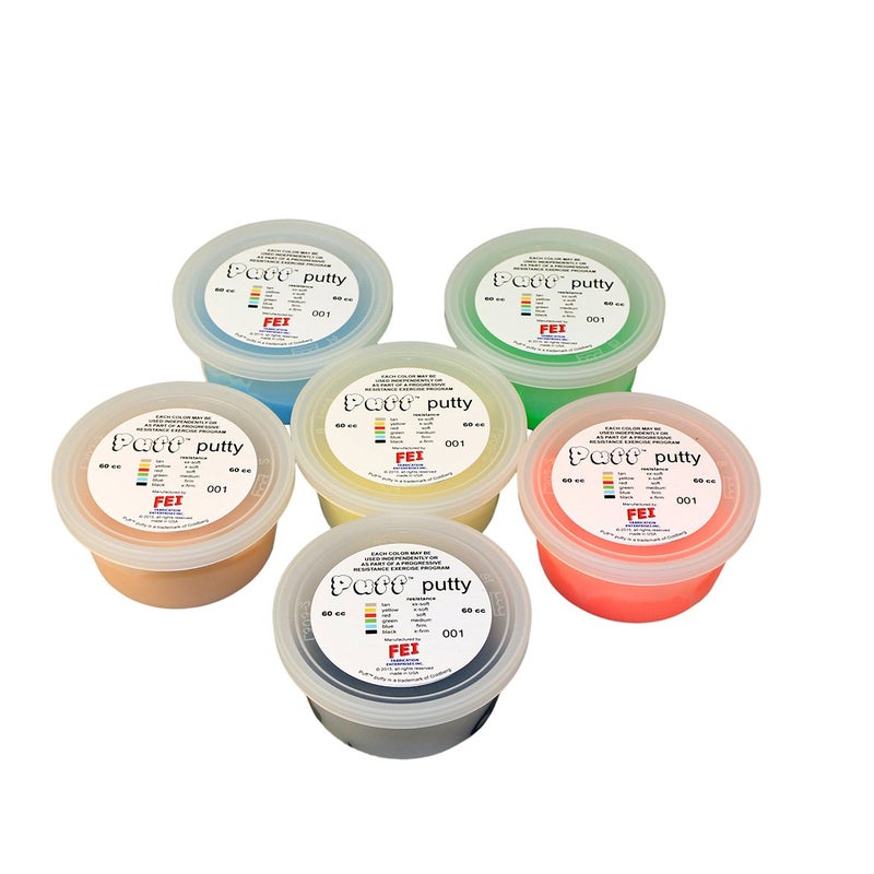 10-1416 Puff LiTE Exercise Putty Set, Tan, Yellow, Red, Green, Blue, Black, 3oz, 6pcs