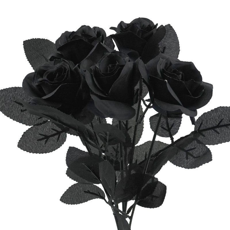 Uieke 5Pcs Roses Artificial Flowers Black Roses Artificial Flowers Fake Flower Silk Stem Realistic Blossom Flora for DIY Home Office Bridal Wedding Bouquet Centerpiece Party Outdoor Decoration
