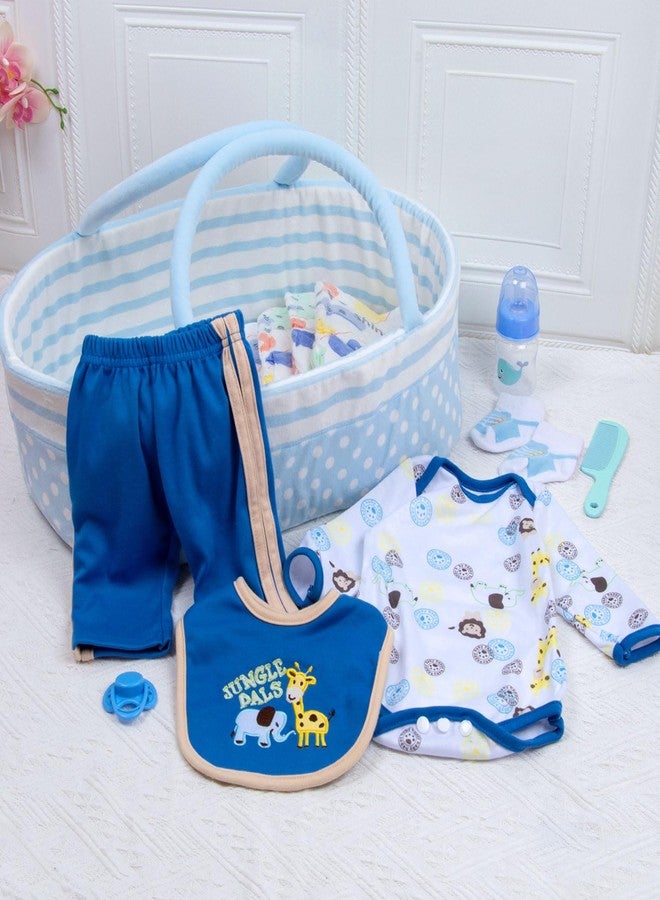 Pedolltree 12 Pcs Set Reborn Baby Dolls Clothes Boy Blue Outfit Accessories for 17-22 Inch Newborn Baby Boy with Blue Dot Bassinet - Image 2
