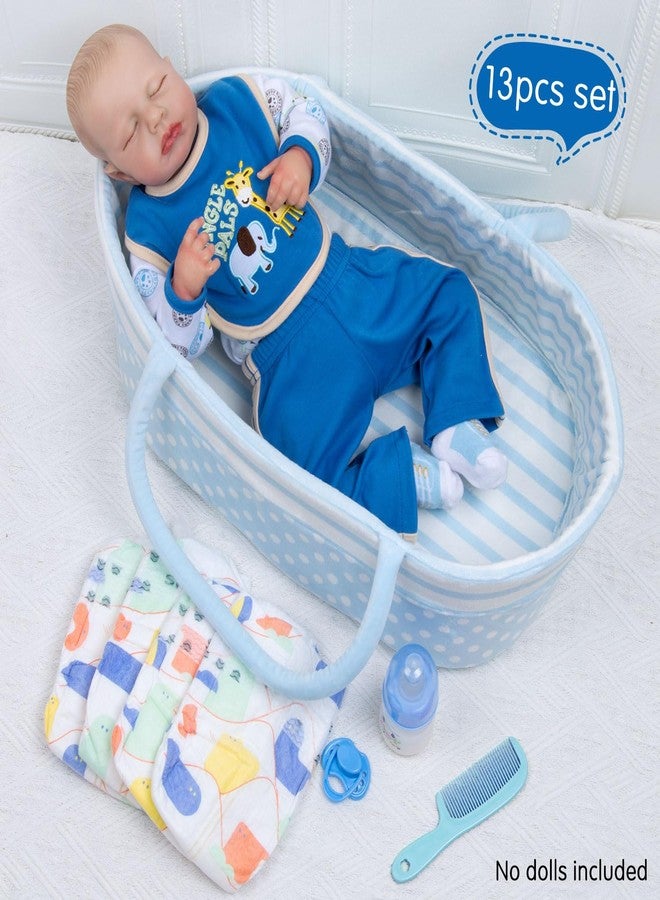 Pedolltree 12 Pcs Set Reborn Baby Dolls Clothes Boy Blue Outfit Accessories for 17-22 Inch Newborn Baby Boy with Blue Dot Bassinet - Image 3