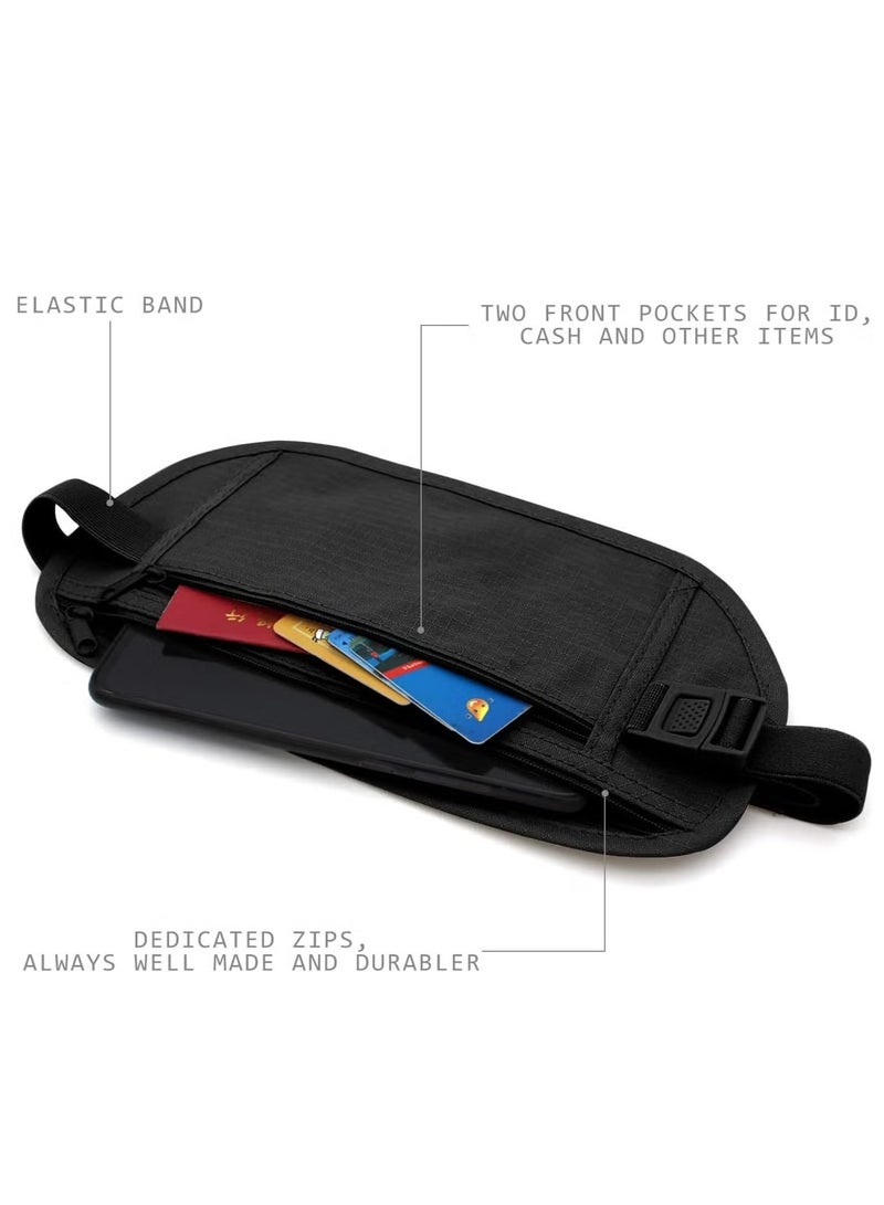 OMEVE 2 Pcs Concealed Money Belt, Anti-Theft Security Waist Bag, Adjustable Elastic Belt, Waterproof Travel Bag, for Cell Phone, Cash, Suitable for Traveling, Running, Hiking (Beige, Black) - Image 3