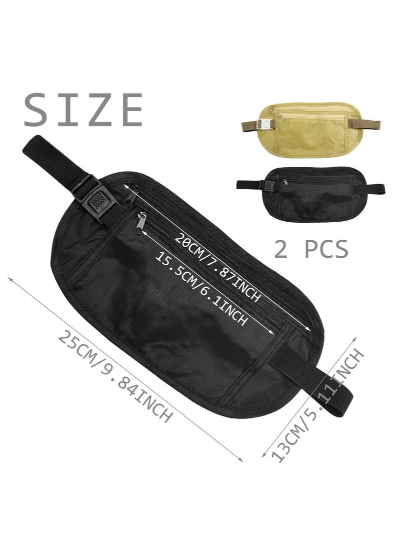 OMEVE 2 Pcs Concealed Money Belt, Anti-Theft Security Waist Bag, Adjustable Elastic Belt, Waterproof Travel Bag, for Cell Phone, Cash, Suitable for Traveling, Running, Hiking (Beige, Black) - Image 2