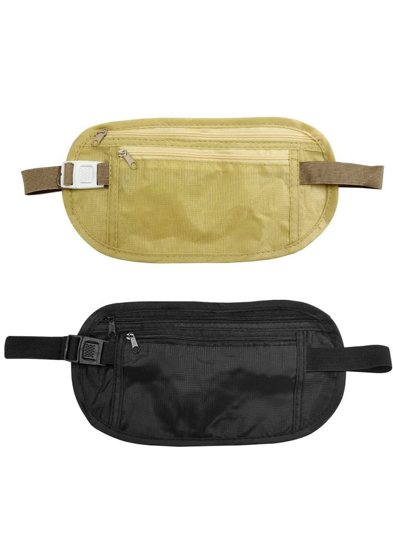 OMEVE 2 Pcs Concealed Money Belt, Anti-Theft Security Waist Bag, Adjustable Elastic Belt, Waterproof Travel Bag, for Cell Phone, Cash, Suitable for Traveling, Running, Hiking (Beige, Black) - Image 1