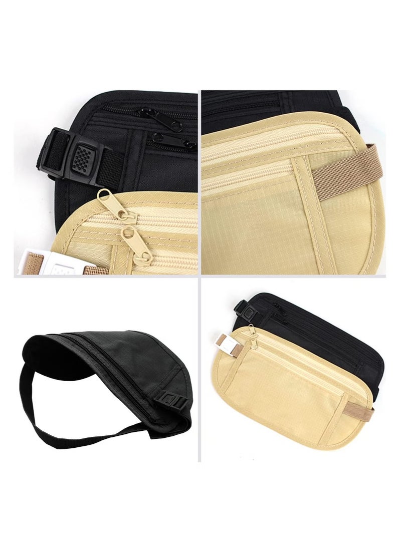 OMEVE 2 Pcs Concealed Money Belt, Anti-Theft Security Waist Bag, Adjustable Elastic Belt, Waterproof Travel Bag, for Cell Phone, Cash, Suitable for Traveling, Running, Hiking (Beige, Black) - Image 4
