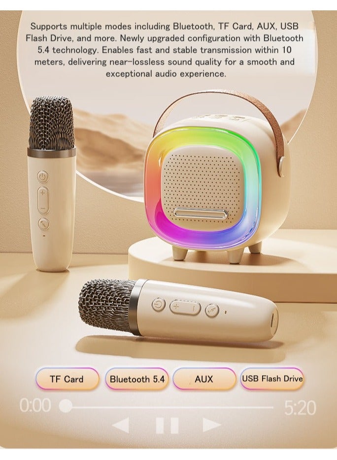 Mini Karaoke Machine Wireless Bluetooth Karaoke Microphone Portable Bluetooth Speaker with 2 Wireless Microphone with LED Lights, Gifts for Kids and Adults - Image 2