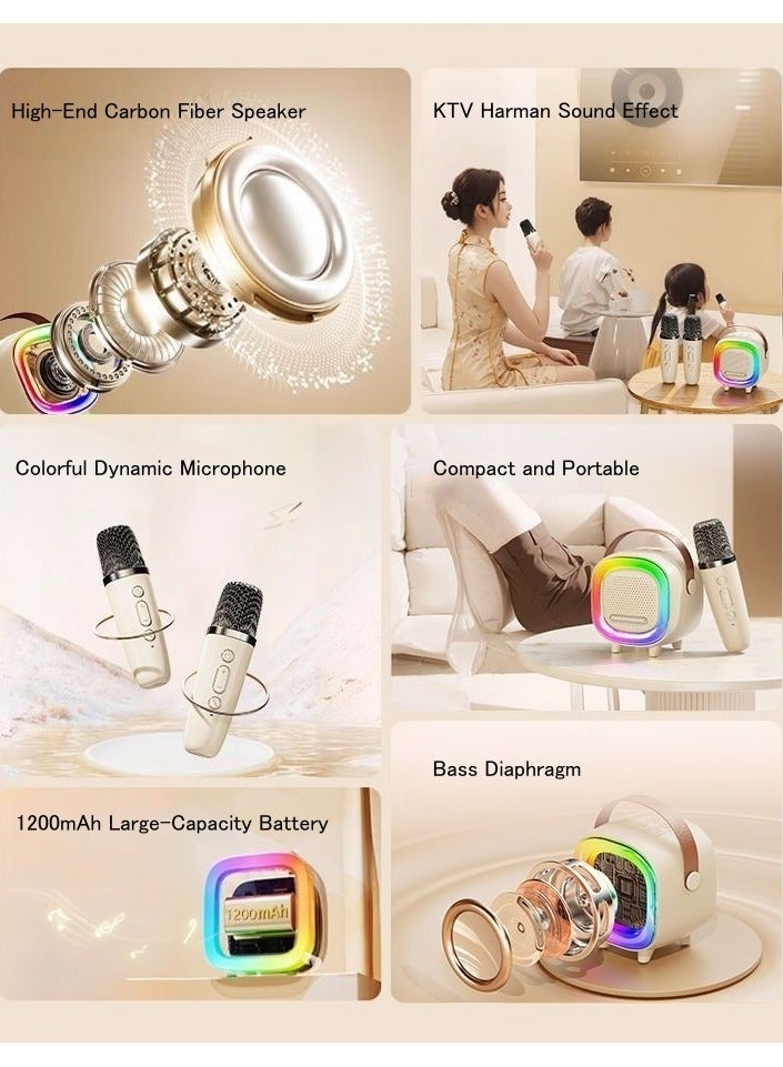 Mini Karaoke Machine Wireless Bluetooth Karaoke Microphone Portable Bluetooth Speaker with 2 Wireless Microphone with LED Lights, Gifts for Kids and Adults - Image 3