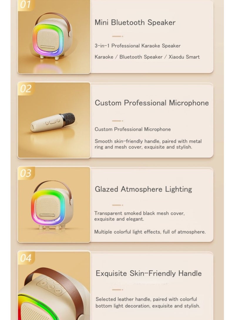 Mini Karaoke Machine Wireless Bluetooth Karaoke Microphone Portable Bluetooth Speaker with 2 Wireless Microphone with LED Lights, Gifts for Kids and Adults - Image 5