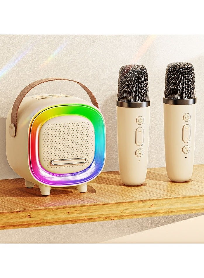 Mini Karaoke Machine Wireless Bluetooth Karaoke Microphone Portable Bluetooth Speaker with 2 Wireless Microphone with LED Lights, Gifts for Kids and Adults - Image 1