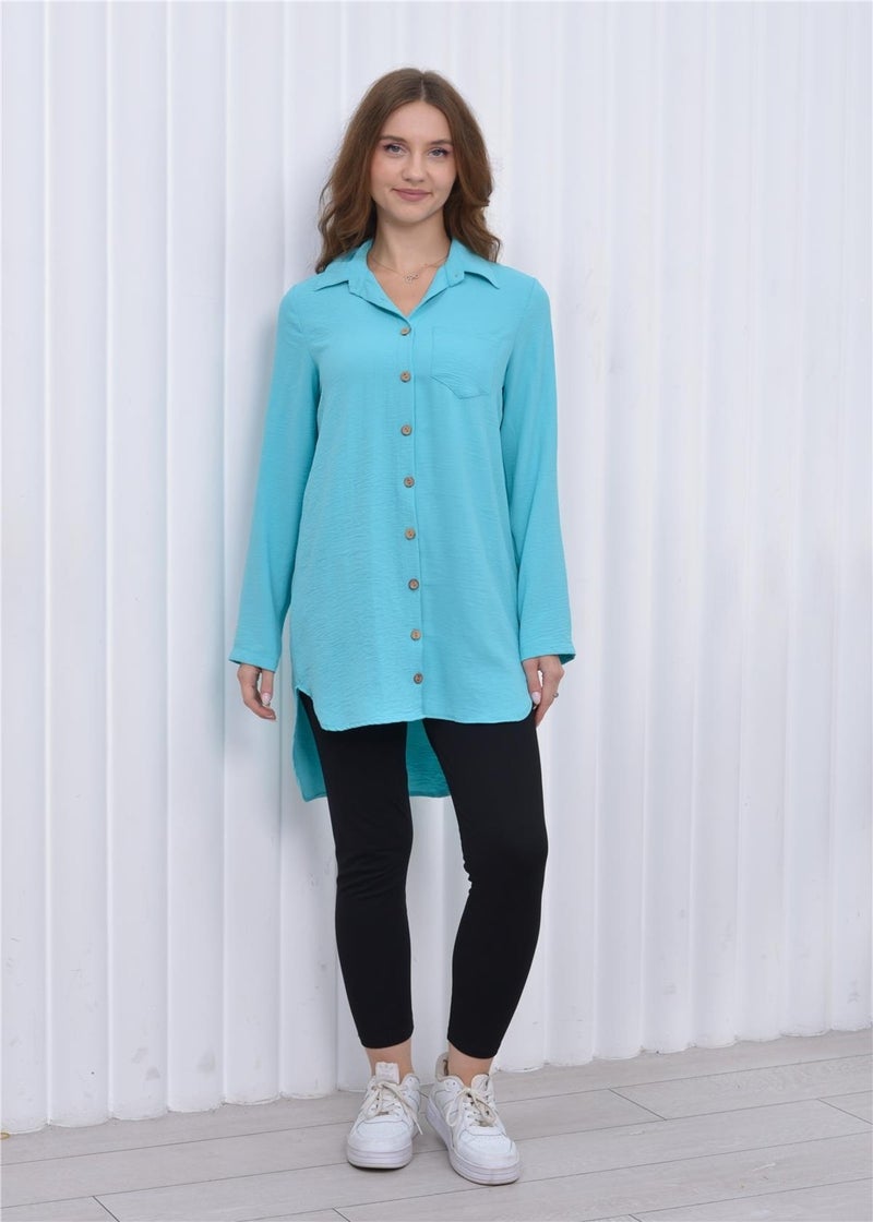 Nuseel Women's Long Front Buttoned Aerobin Tunic Shirt Turquoise  - Image 2
