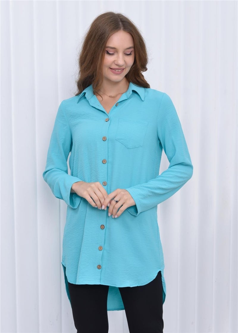 Nuseel Women's Long Front Buttoned Aerobin Tunic Shirt Turquoise  - Image 5