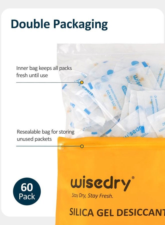 wisedry 5 Gram [60 Packs] Silica Gel Sachets Pouches Desiccant with Orange Beads Humidity Indicator Moisture Absorber for Air Dryer Moisture Removal, Food Grade - Image 5