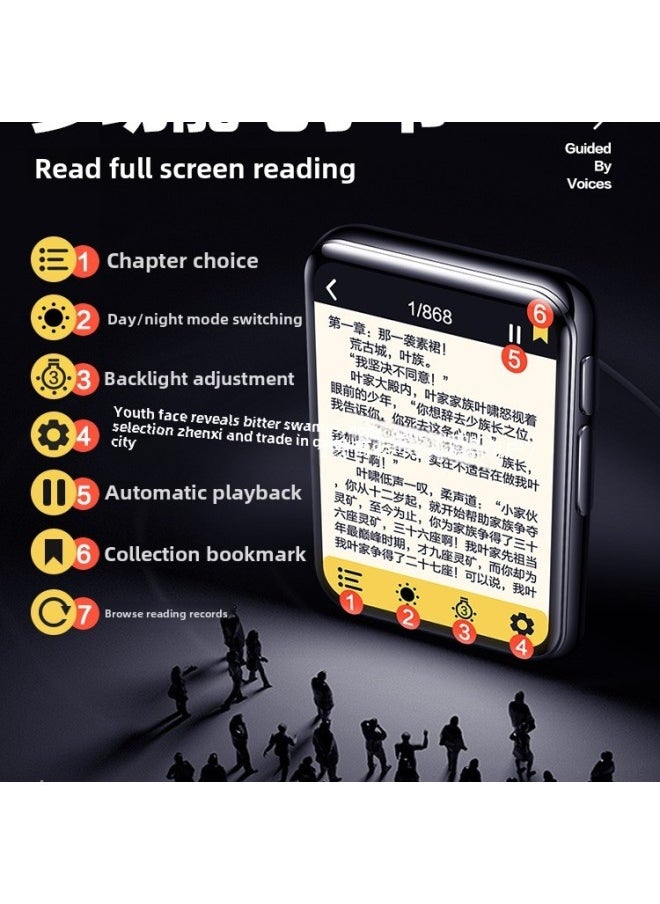 Bluetooth Mp4 Reading Novels Senior High School Student-specific Reader Mp3 Walkman Mp5 E-book Artifact P3p4mp7-Body Color:7.0 Touch Screen Super Long Battery Life Model★Upgrade/bluetooth 6.0 [free Headphones/music Membership/otg/cloth Bag/card Reader/hd Film/protective Cover/enlarged-Memory Capacity:16gb [more Than 1,200 Popular Novels + Songs + Movies For Boys And Girls Have Been Downloaded.] - Value Package [official Standard + Original Charger]