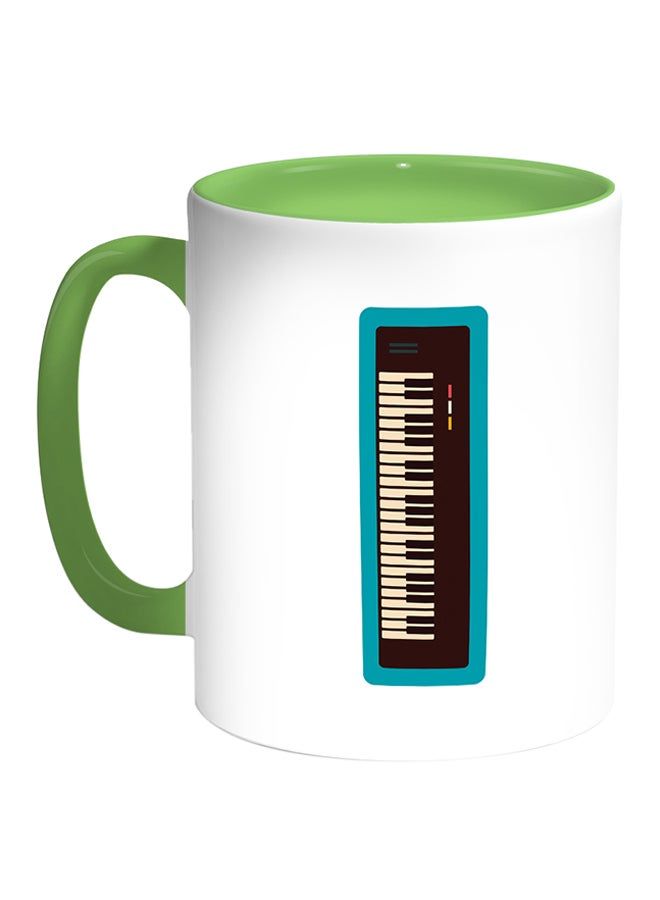 RKN Musical Instrument Piano Printed Coffee Mug White/Green 11ounce - Image 1