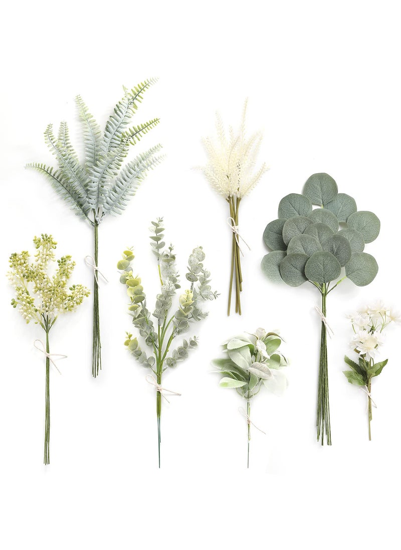 Serra Flora Serra Flora Artificial Greenery Spray Box SetPack of 46pcs with 7 Kinds of DIY Wedding Bouquet Filler Table Centerpieces and Floral Arrangement Dusty Green 