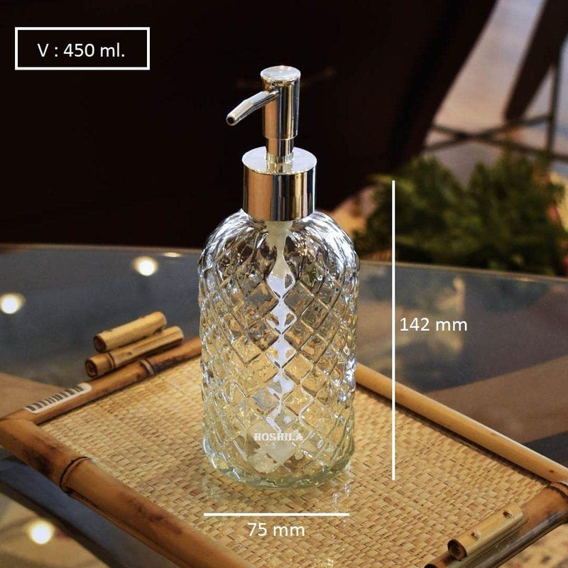 HOSHILA172 Hoshila Clear Glass Soap Dispenser Set for Bathroom with Plastic PumpHandwash Liquid Dispenser Bottle for KitchenBasin and Sanitizer Dispenser for Hand Liquid Pump Bottle crystal design Pack of 2  - Image 2