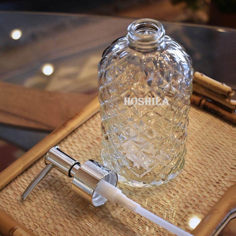 HOSHILA172 Hoshila Clear Glass Soap Dispenser Set for Bathroom with Plastic PumpHandwash Liquid Dispenser Bottle for KitchenBasin and Sanitizer Dispenser for Hand Liquid Pump Bottle crystal design Pack of 2  - Image 3