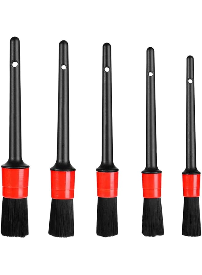 شواي فرشاة تنظيف تفاصيل السيارة، 5 قطع لتنظيف عجلات السيارات الداخلية والخارجية والجلد وفتحات التهوية والشعارات (أسود) - Image 1