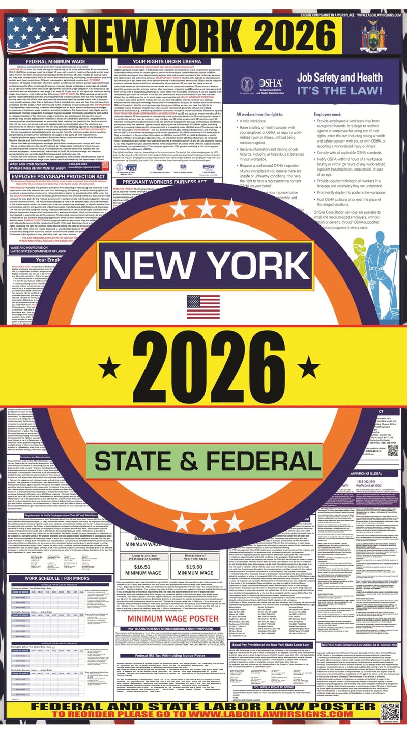 Home & Comforts 2026 New York NY State Labor Law Poster  State Federal and OSHA Compliant Laminated Poster  Ideal for Posting in The Workplace  Easy to Read Print  Perfect for Common Rooms and Cafeterias - Image 3