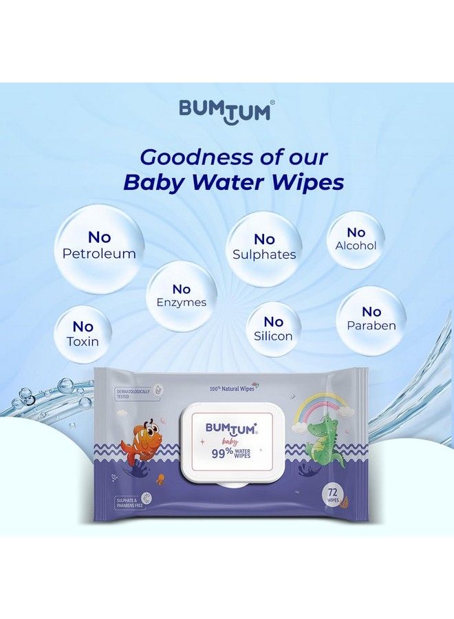 Bumtum Baby Gentle 99% Pure Water Soft Moisturizing Wet Wipes With Lid ; Aloe Vera & Chamomile Extracts ; Paraben & Sulfate Free (Pack Of 3 72 Pcs. Per Pack) - Image 5