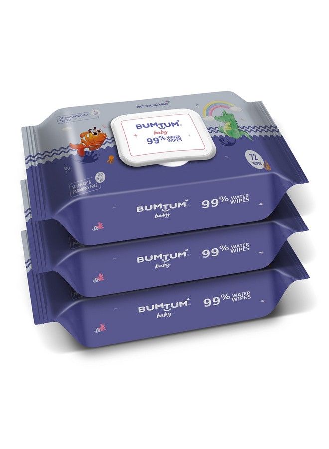 Bumtum Baby Gentle 99% Pure Water Soft Moisturizing Wet Wipes With Lid ; Aloe Vera & Chamomile Extracts ; Paraben & Sulfate Free (Pack Of 3 72 Pcs. Per Pack) - Image 2