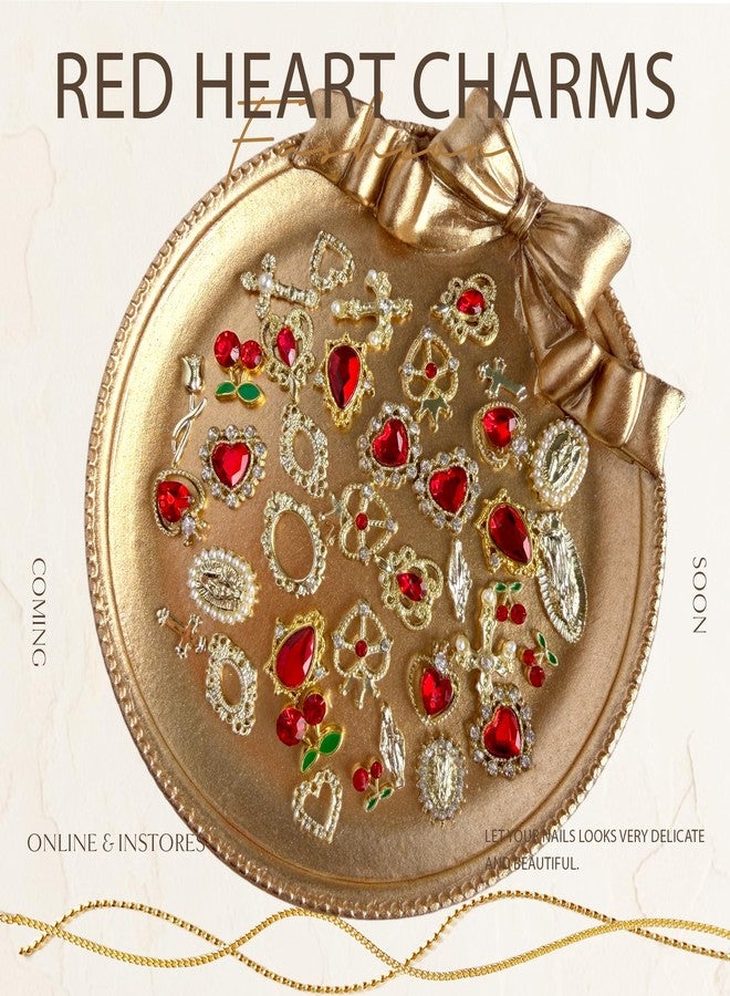 SilkRoselw 80pcs 3D Gold Cross Nail Charms Red Heart Rhinestones 1 Box Flat Back Pearls Bead Crafting Luxury Crown Flower Virgin Mary Cute Y2k Charms Gems Acrylic Nail Art Jewels Nail Chains Manicure Bulk - Image 5