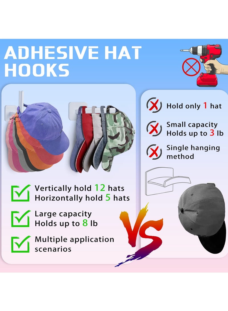 12 قطعة من منظم رف القبعات المثبت على الحائط، حل تخزين متعدد الاستخدامات لقبعات البيسبول، مثالي للخزانة، وغرفة النوم، والحمام، وغرفة الغسيل (أبيض) - Image 3
