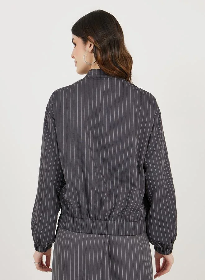 Styli Regular Fit Regular Length Striped Bomber Jacket