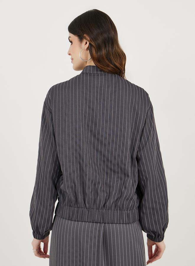 ستايلي جاكيت بومبر مخطط بقصة وطول عادي - Image 4