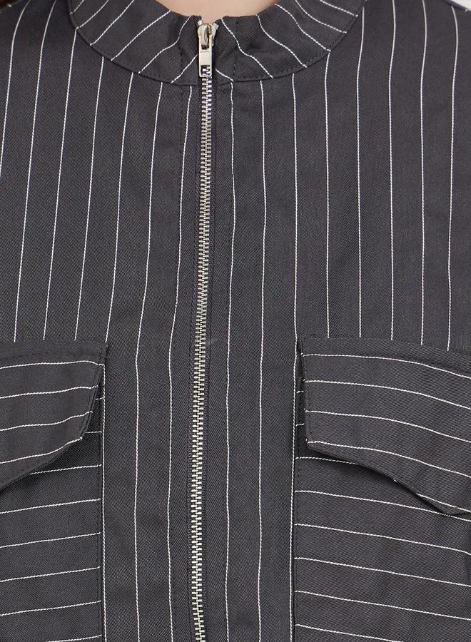 Styli Regular Fit Regular Length Striped Bomber Jacket