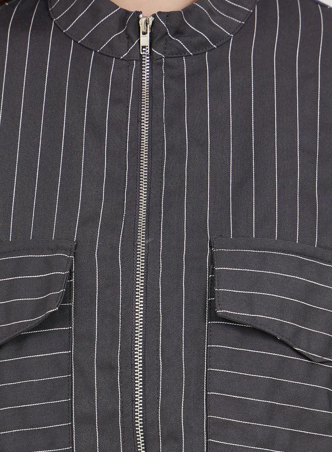 ستايلي جاكيت بومبر مخطط بقصة وطول عادي - Image 3