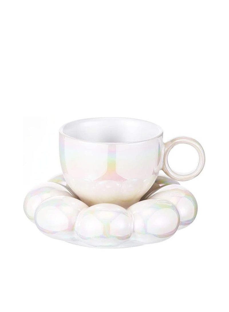 Creative Ceramic Cloud Mug Set, 7oz Floral Coffee Cup with Saucer, Perfect Gift for Women, Ideal for Home or Office Tea, Latte, and Milk Enjoyment - Image 1