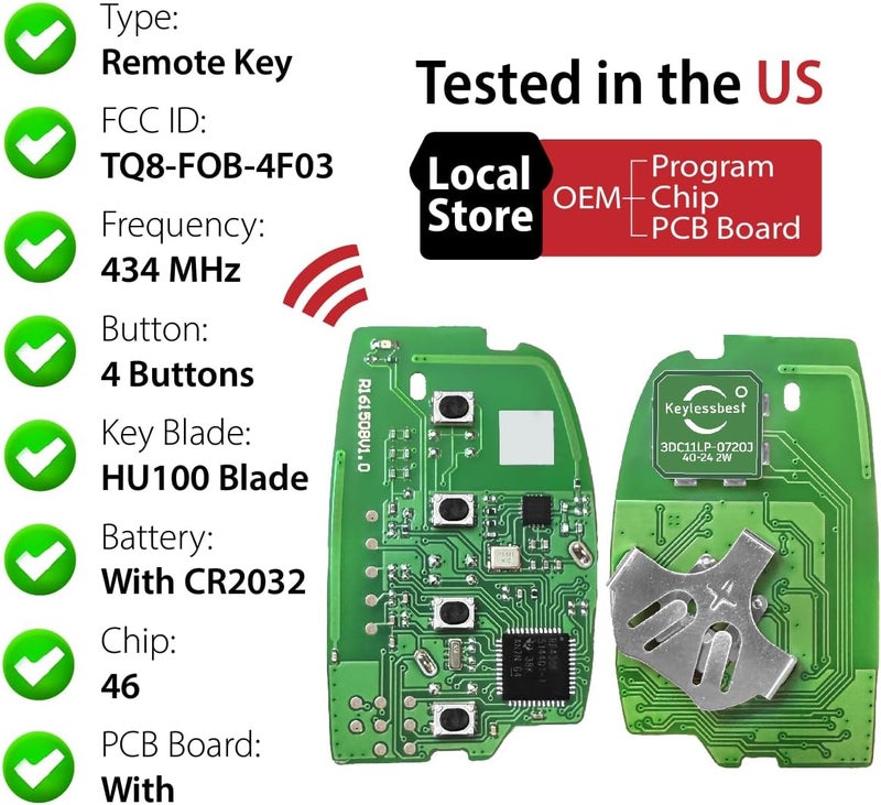 Keylessbest جهاز تحكم عن بُعد لفتح السيارة بدون مفتاح TQ8-FOB-4F03 434MHz بديل لهيونداي توسان 2014 - 2015 - Image 4