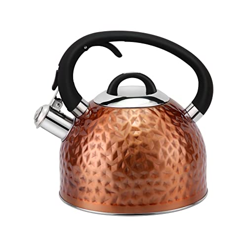 HRHongRui Copper Tea Kettle Stainless Steel Teapot Whistling Kettle Unique Button Control Kettle Outlet Loud Whistle Food Grade Teapot 32 Quart  3 Liter Bronze
